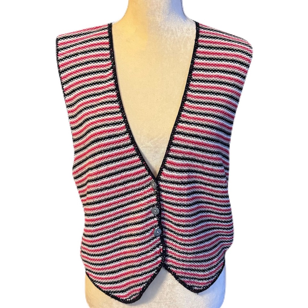 Vintage Backroad Blues Women's Large Red, White and Black Knitted Vest